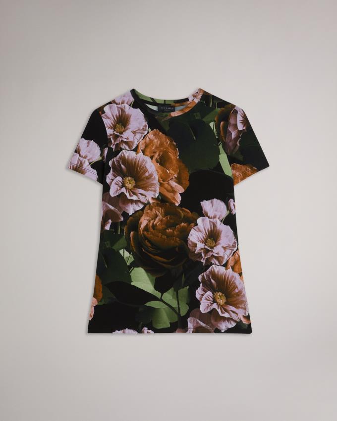 T-Shirt Ted Baker Floral Print Noir Femme | OYH-93849125